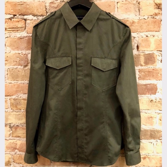 FRENCH CONNECTION Men's Khaki Green Military Shirt FCUK Small - Picture 2 of 13